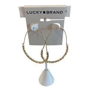 Bright Gold Toned Braided Elongated Drop Hoops.